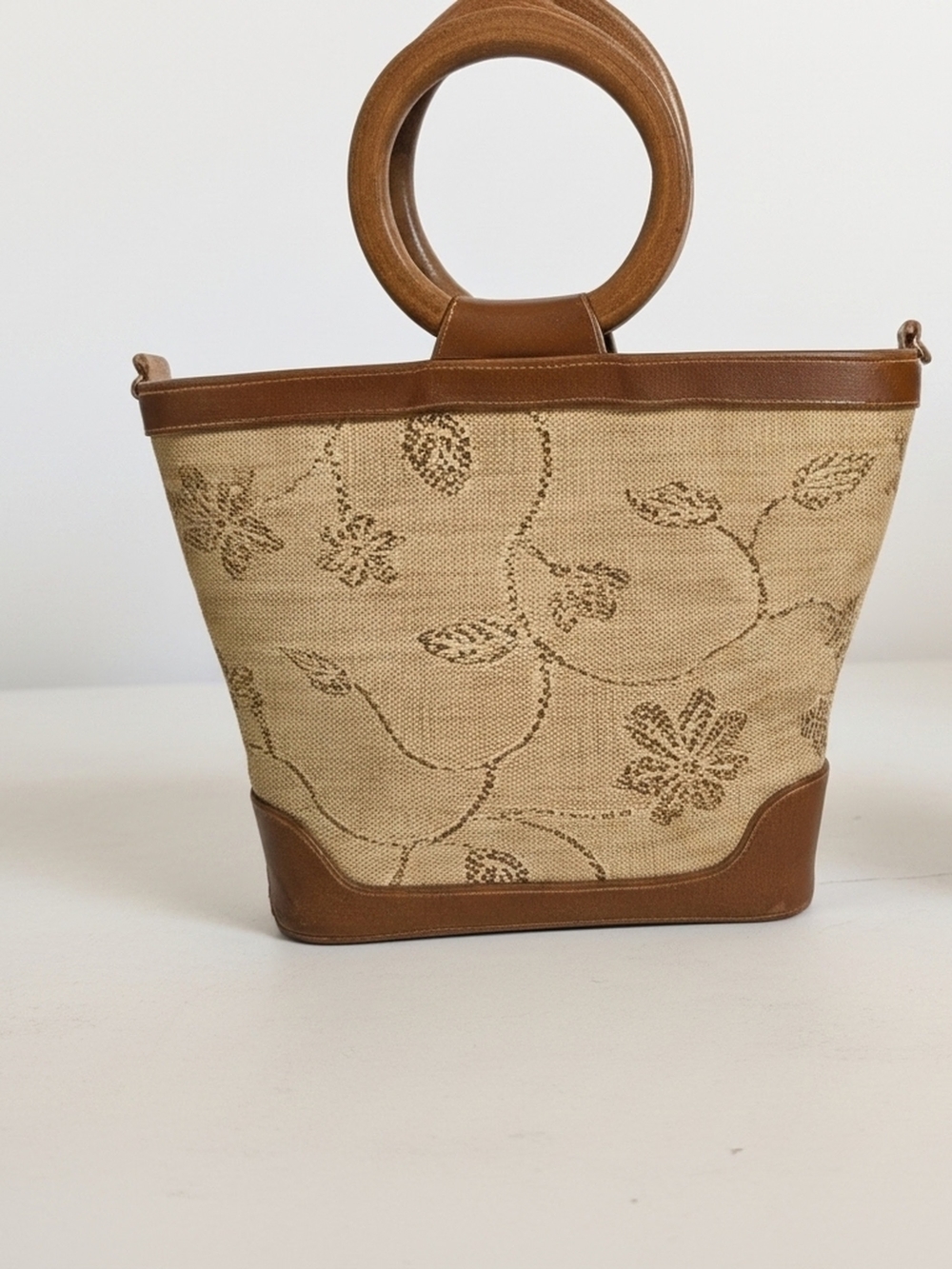 Naturalizer Boho Woven And Faux Leather Floral Purse Top Handle Satchel Brown.